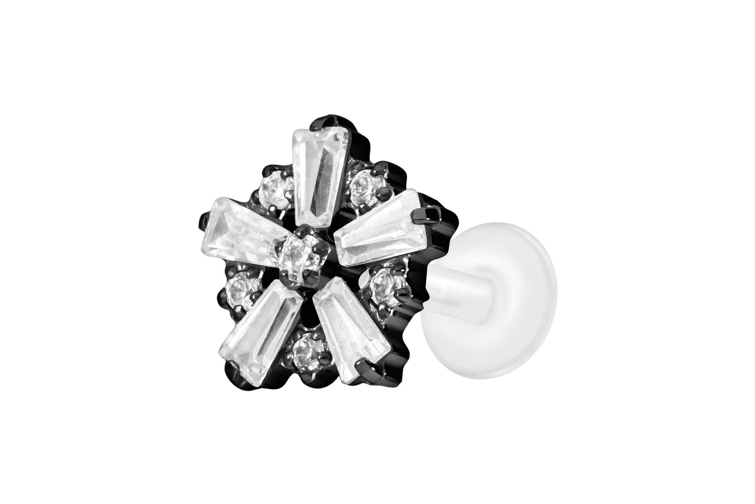 PTFE Labret Piercing mit Innengewinde + Titan-Aufsatz SCHNEEFLOCKE